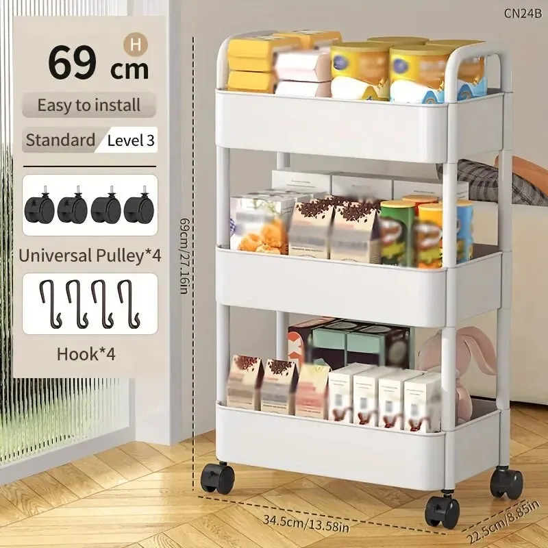 1 PC 3-Layer Rolling Plastic Storage
