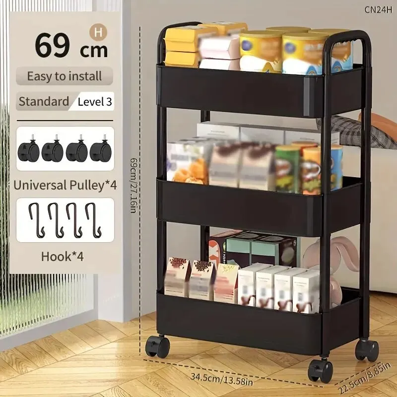 1 PC 3-Layer Rolling Plastic Storage