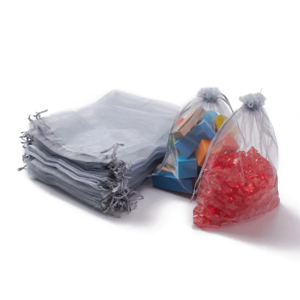 100 pc Organza Gift Bags with Drawstring, Jewelry Pouches, Wedding Party Christmas Favor Gift Bags, Chocolate, 23x17cm