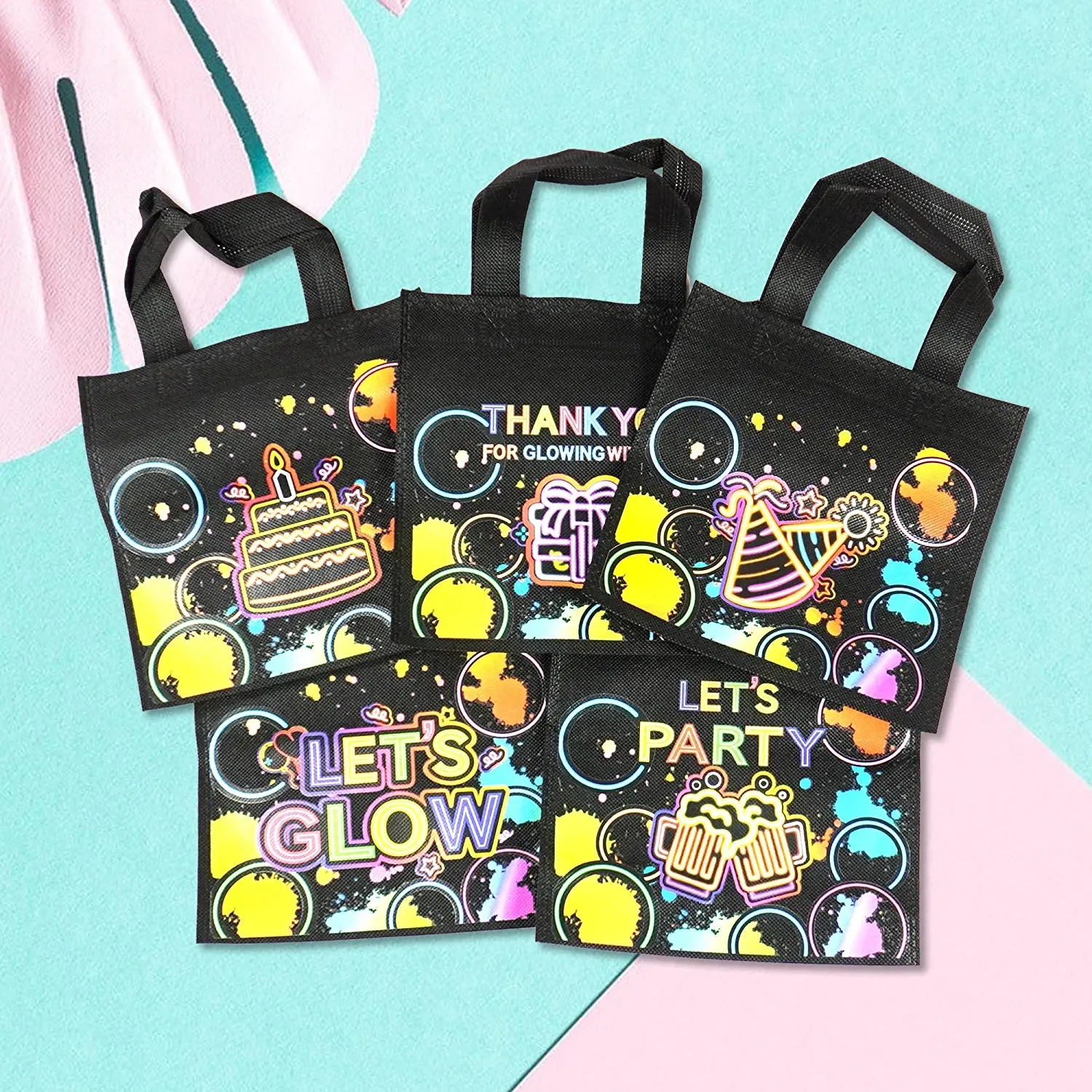 20 PCS Neon Party Favor Bags Glow Birthday Party Supplies Glow in the Dark