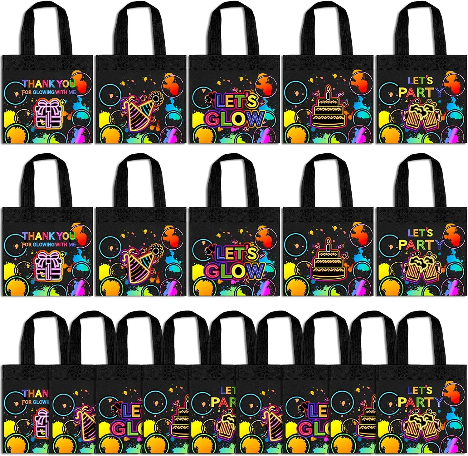 20 PCS Neon Party Favor Bags Glow Birthday Party Supplies Glow in the Dark