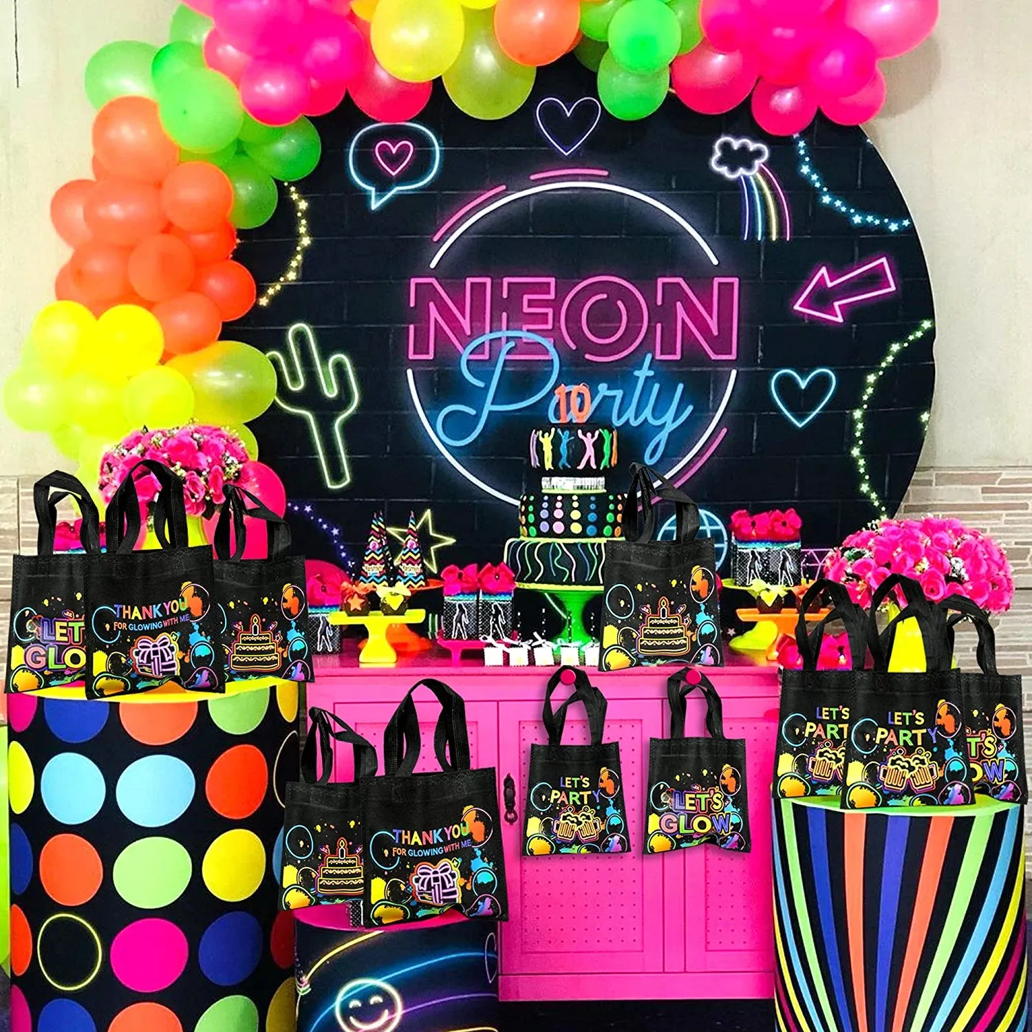20 PCS Neon Party Favor Bags Glow Birthday Party Supplies Glow in the Dark
