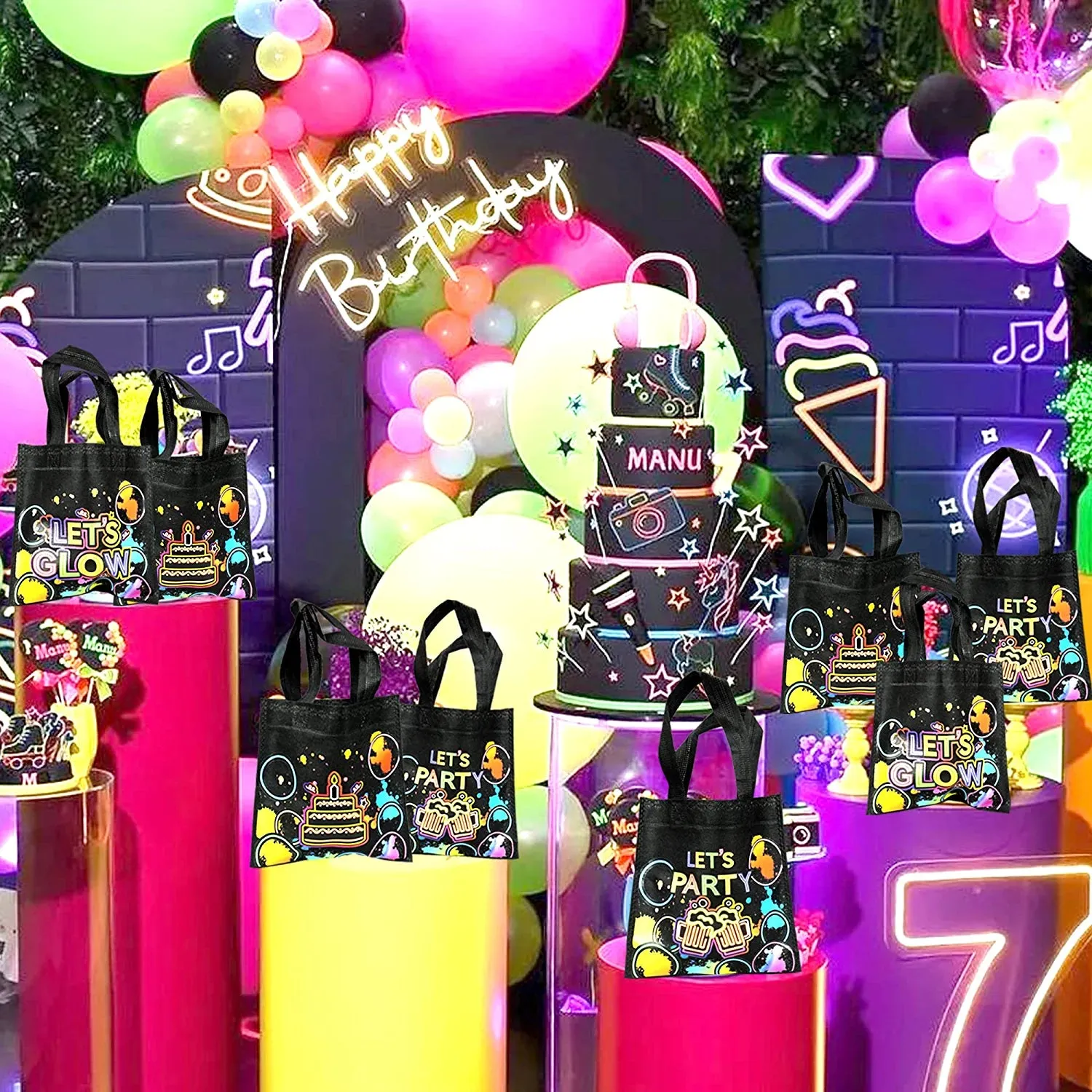20 PCS Neon Party Favor Bags Glow Birthday Party Supplies Glow in the Dark