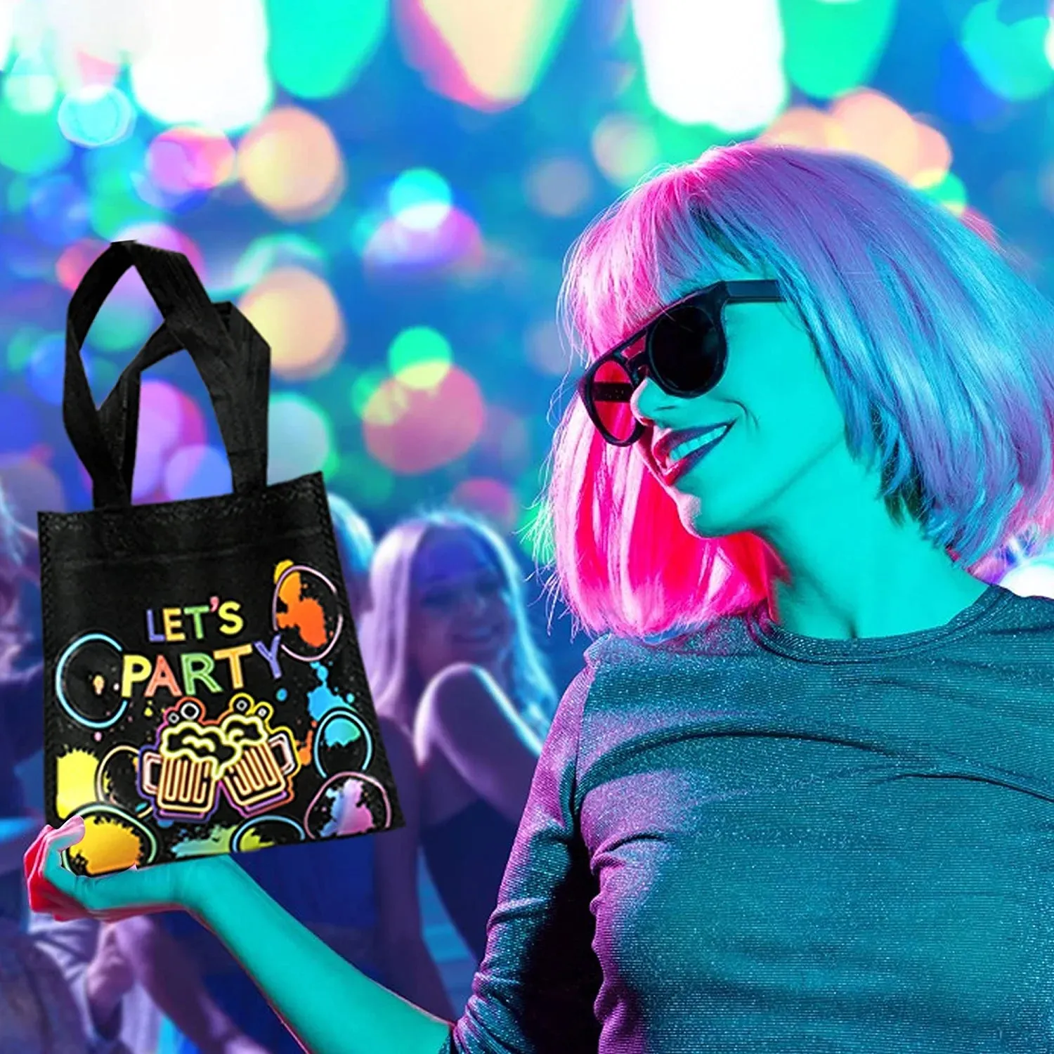 20 PCS Neon Party Favor Bags Glow Birthday Party Supplies Glow in the Dark