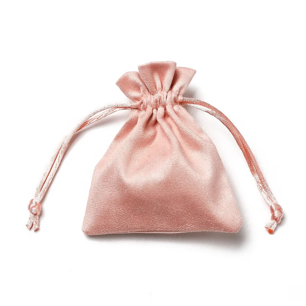 30 pc Velvet Cloth Drawstring Bags, Jewelry Bags, Christmas Party Wedding Candy Gift Bags, Rectangle, Light Coral, 10x8cm