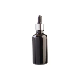 50ml Glass Dropper Bottle Black with Silver Collar Pipette Lid