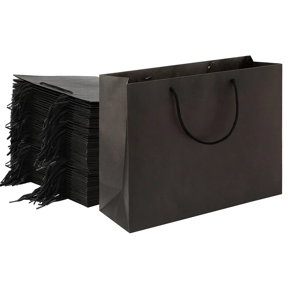50pcs Black Kraft Paper Bags with Fabric Handles - Reusable, 5kg Capacity