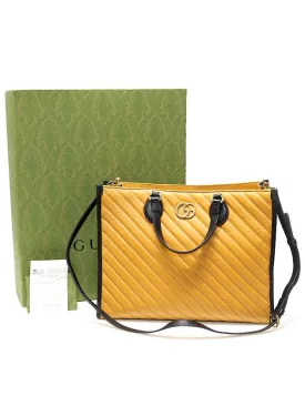 627332 Yellow Black Two tone Matelasse Chevron Gold Plated GG Marmont Medium Tote 2WAY