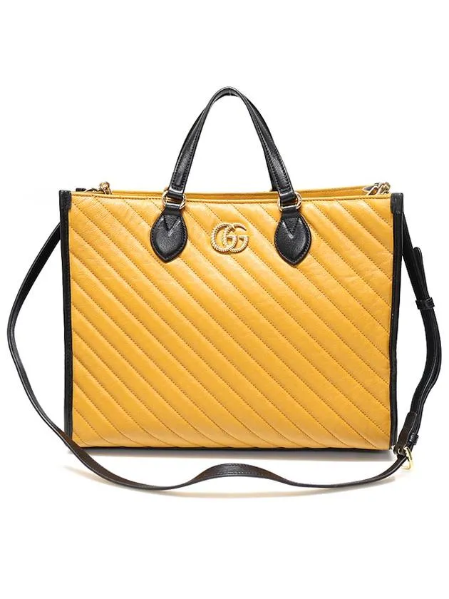 627332 Yellow Black Two tone Matelasse Chevron Gold Plated GG Marmont Medium Tote 2WAY