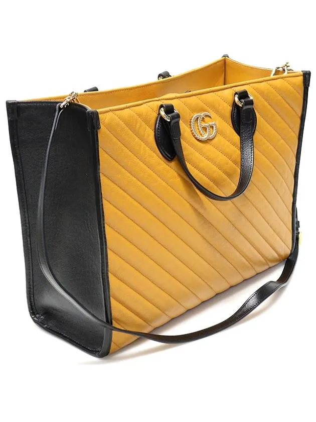 627332 Yellow Black Two tone Matelasse Chevron Gold Plated GG Marmont Medium Tote 2WAY