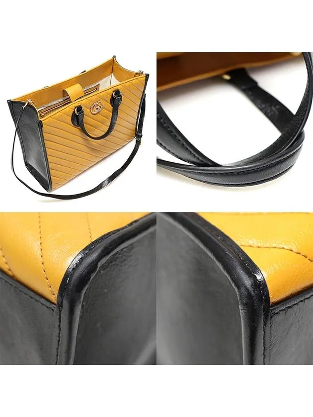 627332 Yellow Black Two tone Matelasse Chevron Gold Plated GG Marmont Medium Tote 2WAY
