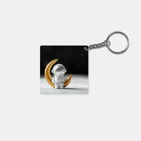 Abstract - Astronaut Sitting on Moon: Printed Square Keychain