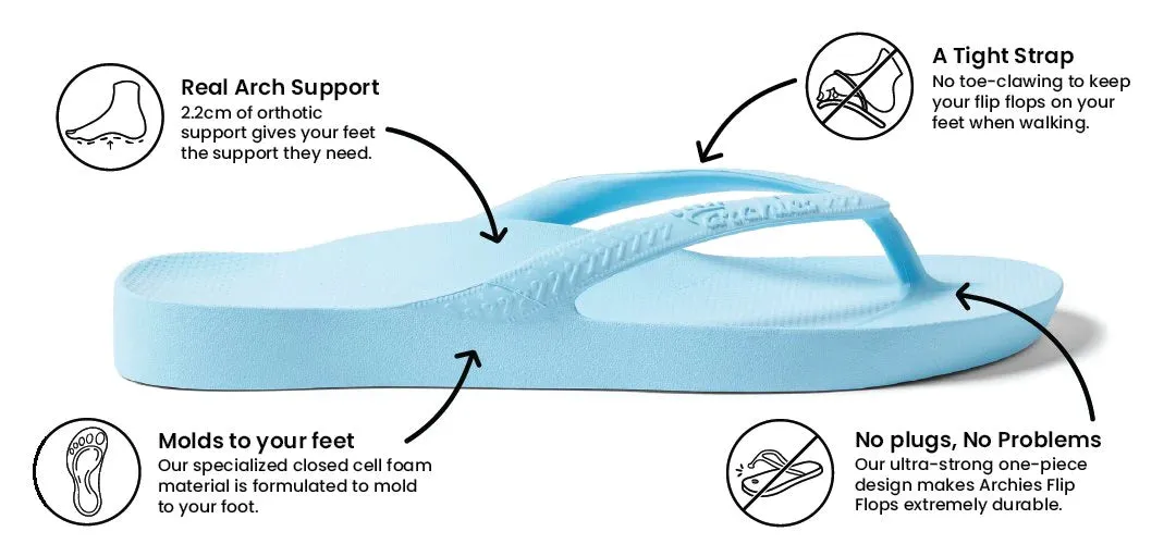 Archies Arch Support Flip Flops - Sky Blue
