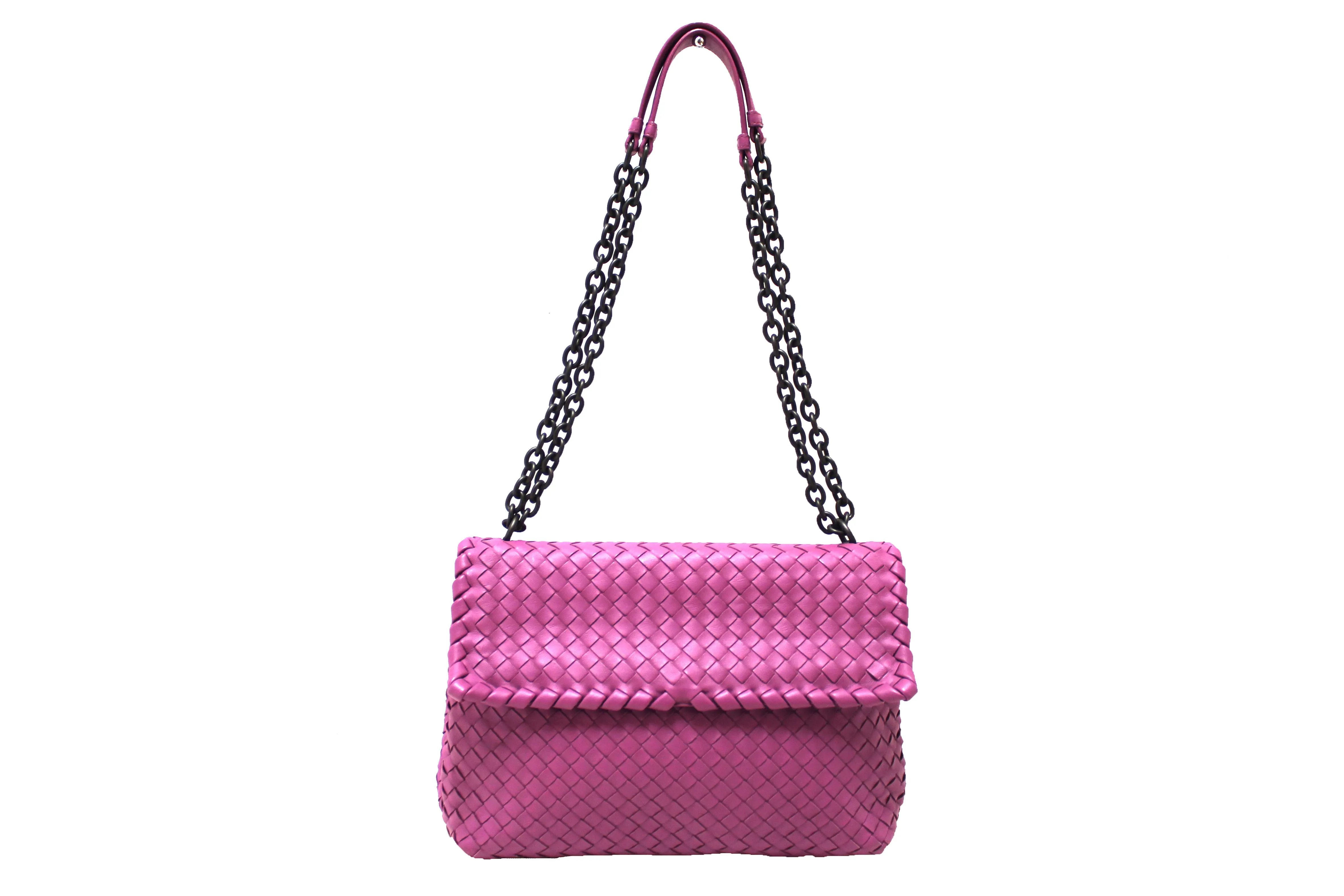 Authentic Bottega Veneta Purple Nappa Intrecciato Woven Leather Large Olimpia Bag