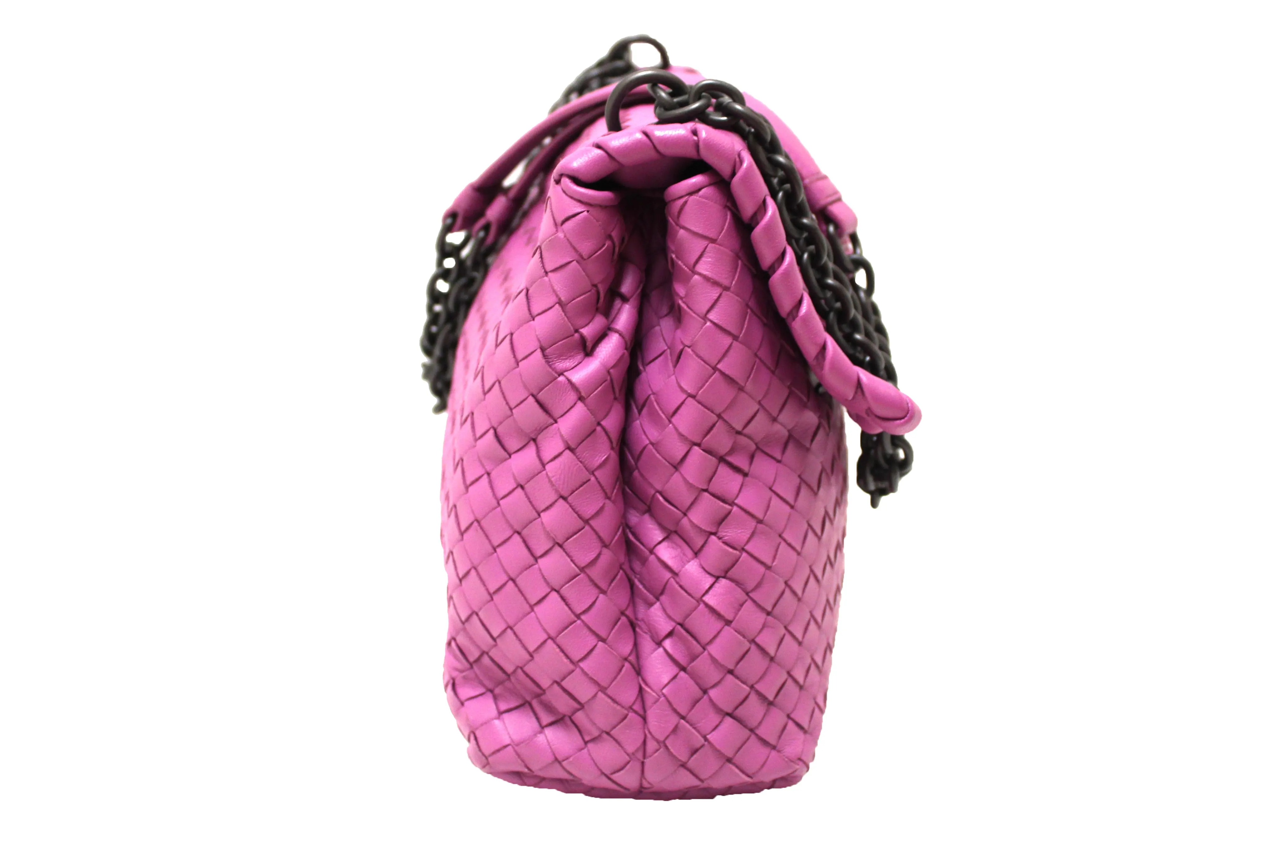 Authentic Bottega Veneta Purple Nappa Intrecciato Woven Leather Large Olimpia Bag