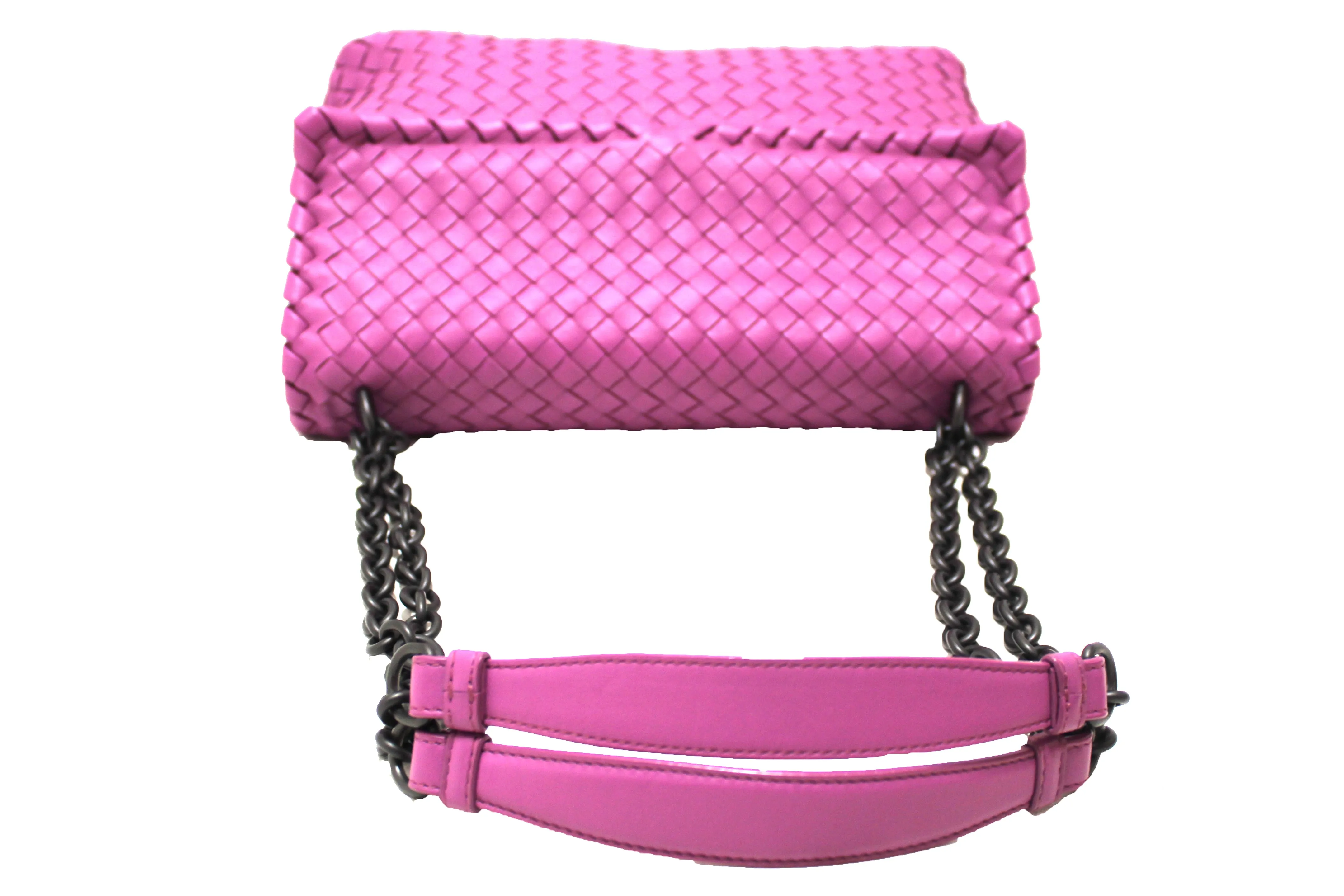 Authentic Bottega Veneta Purple Nappa Intrecciato Woven Leather Large Olimpia Bag