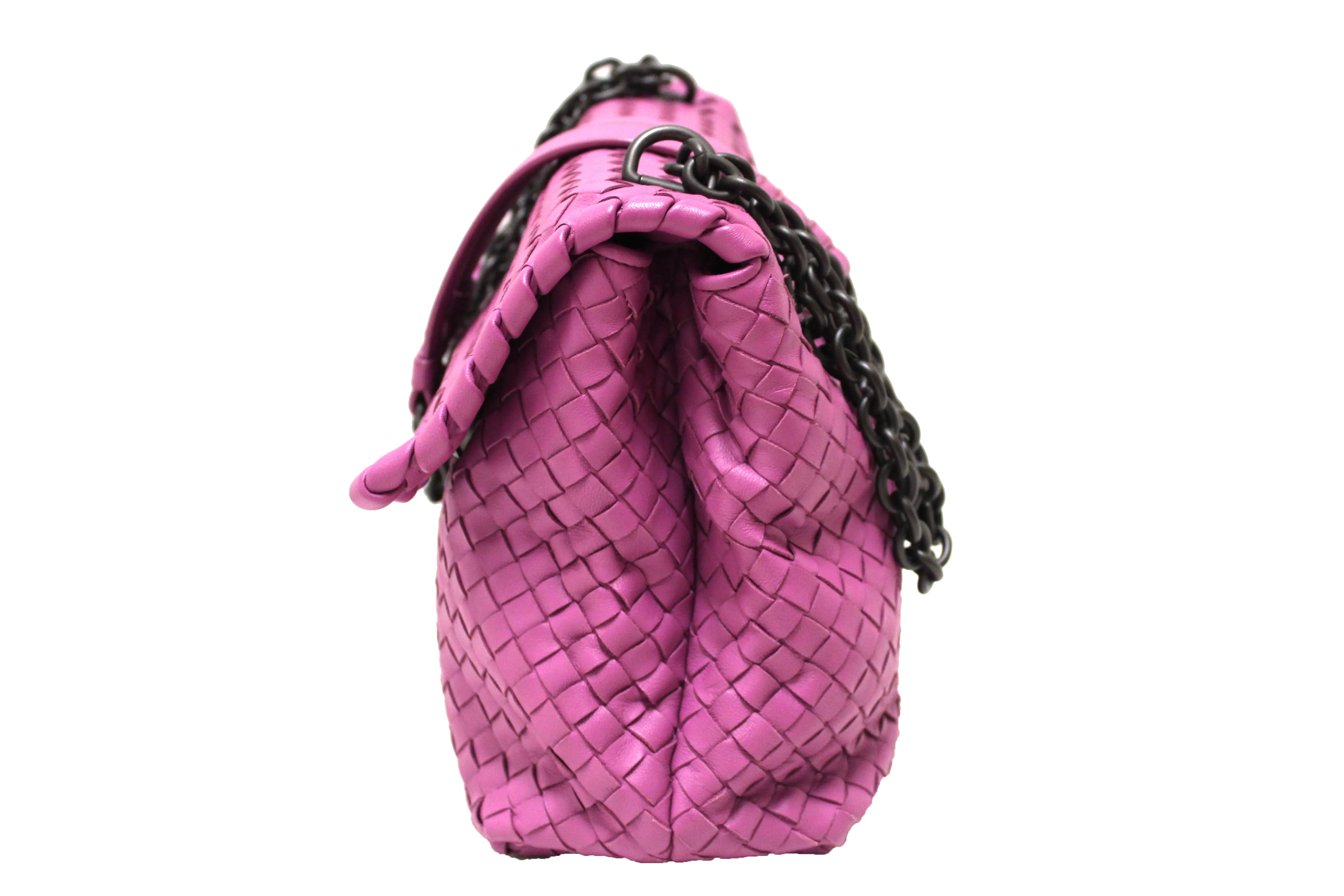 Authentic Bottega Veneta Purple Nappa Intrecciato Woven Leather Large Olimpia Bag