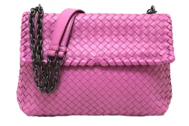 Authentic Bottega Veneta Purple Nappa Intrecciato Woven Leather Large Olimpia Bag