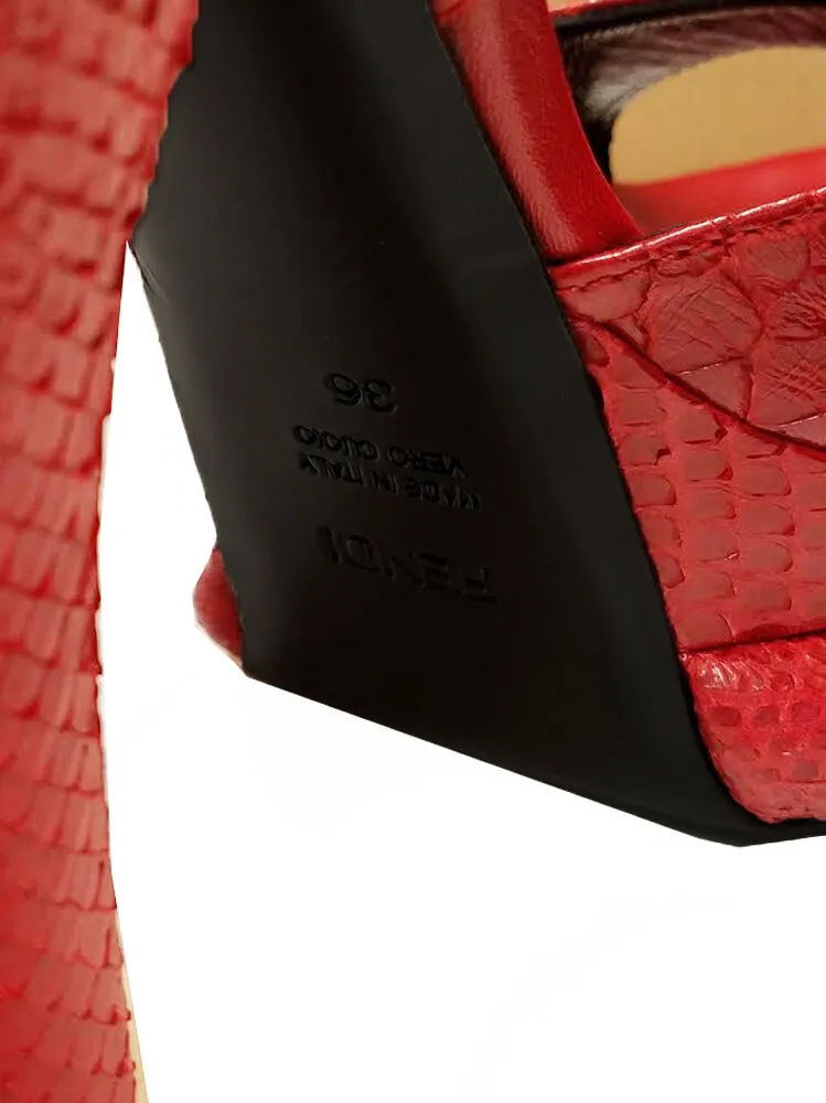 Authentic Fendi Womens Exquisite Red Snake Skin Platform High Heel Shoes Size 36
