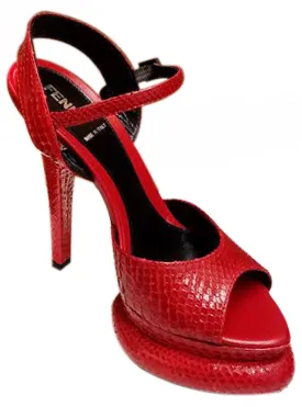 Authentic Fendi Womens Exquisite Red Snake Skin Platform High Heel Shoes Size 36