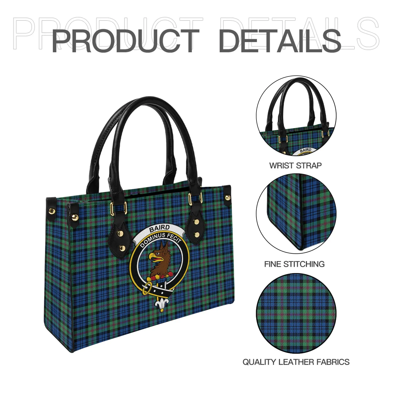 Baird Ancient Tartan Leather Bag with Family Crest