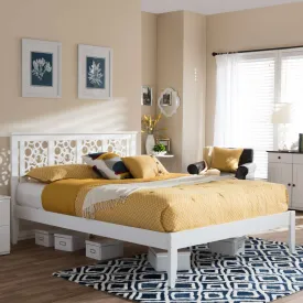 Baxton Studio Celine Modern and Contemporary Geometric Pattern White Solid Wood Queen Size Platform Bed