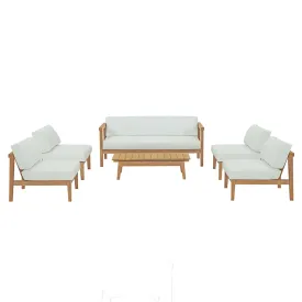 Bayport 6 Piece Outdoor Patio Teak Set Natural White EEI-5483-NAT-WHI-SET