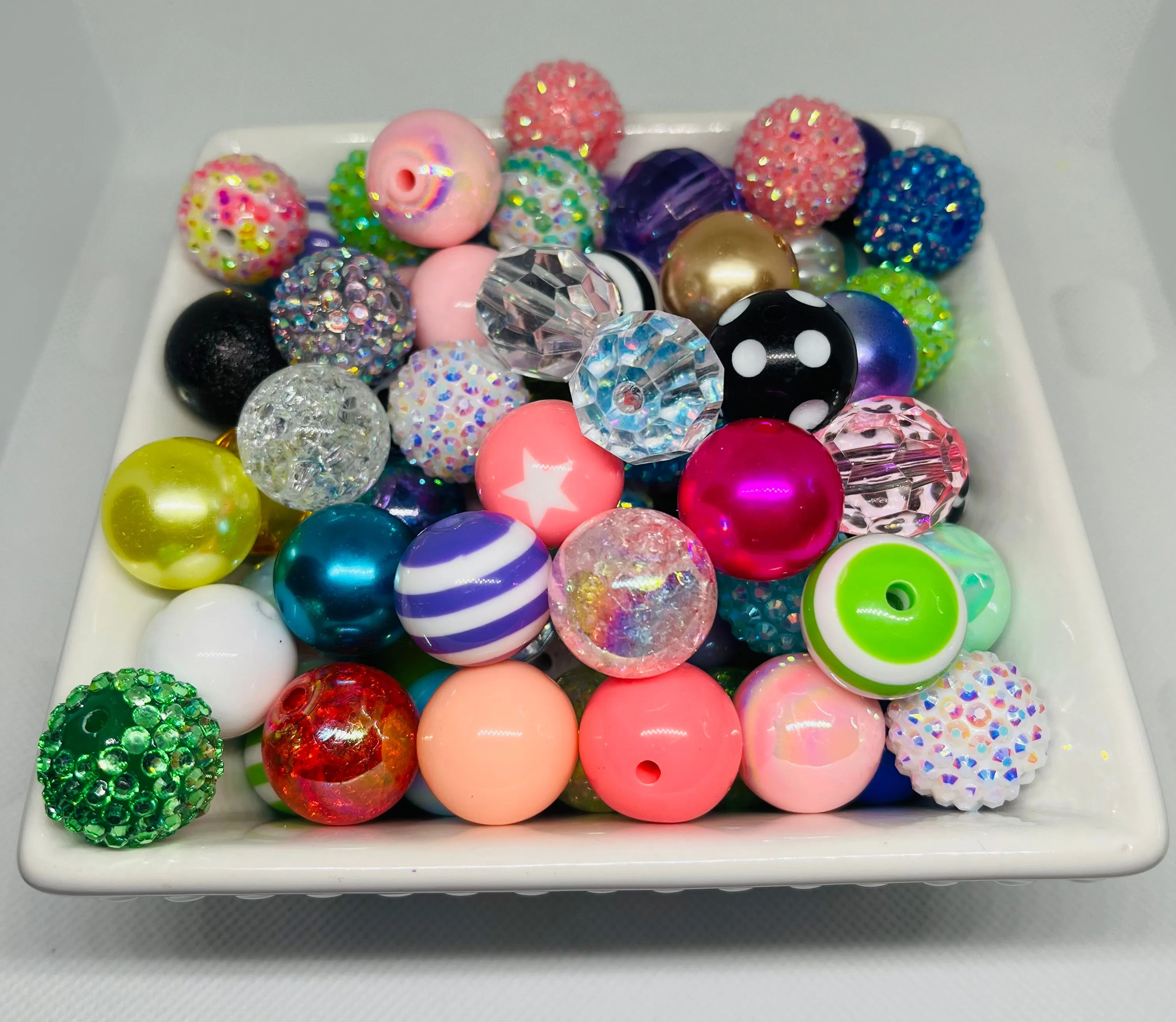 Bead Mix 20mm Scoop Rhinestone Pattern Solid Pearl Gems Pen Beading Jewelry Making Keychain Making