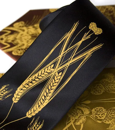 Beer Necktie. Hops & Wheat Print Tie