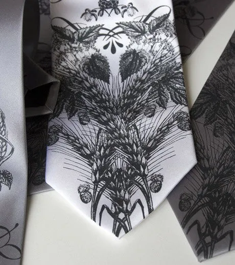 Beer Necktie. Hops & Wheat Print Tie