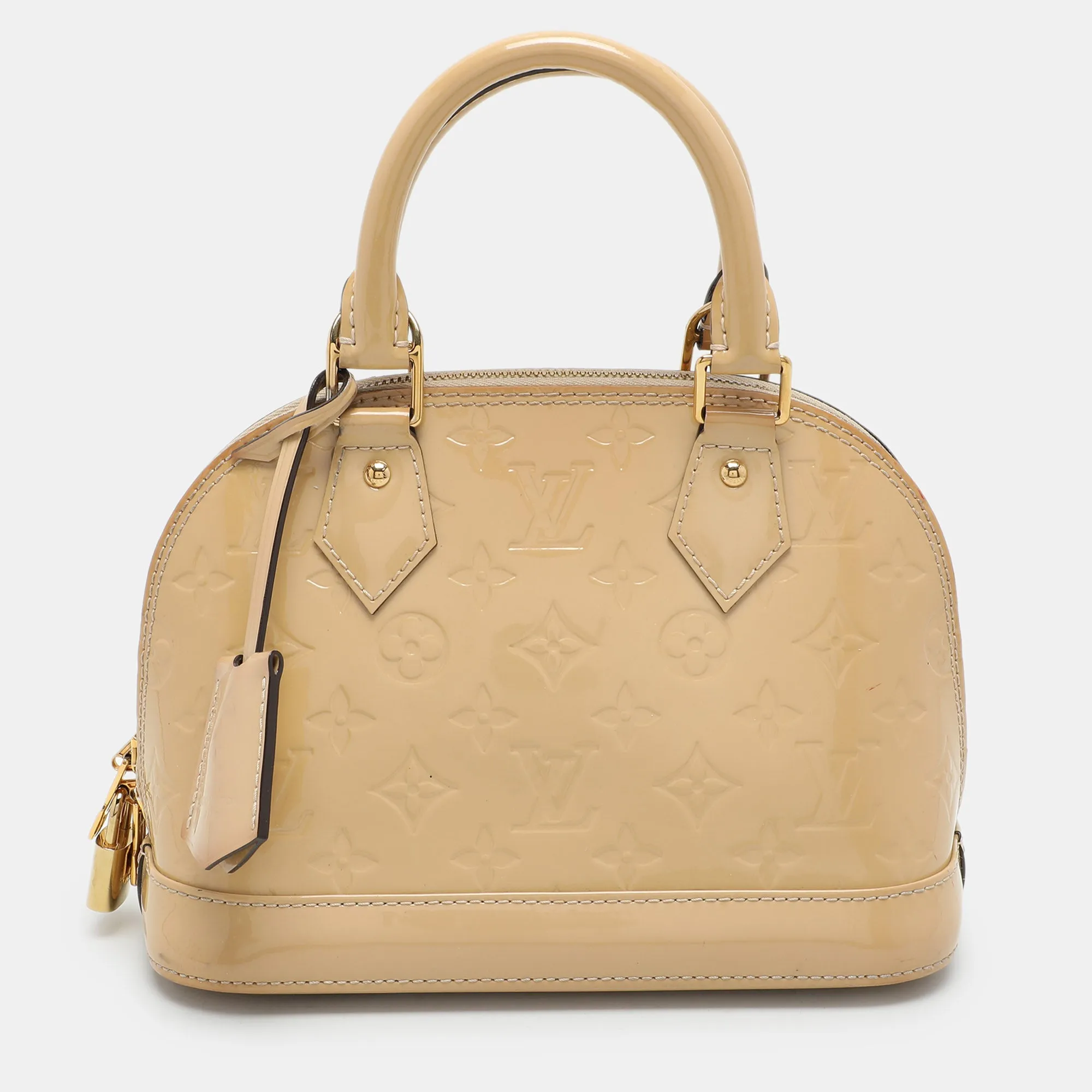 Beige Monogram Vernis Leather Alma BB Bag