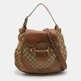 Beige/Brown GG Canvas and Leather Large New Pelham Hobo