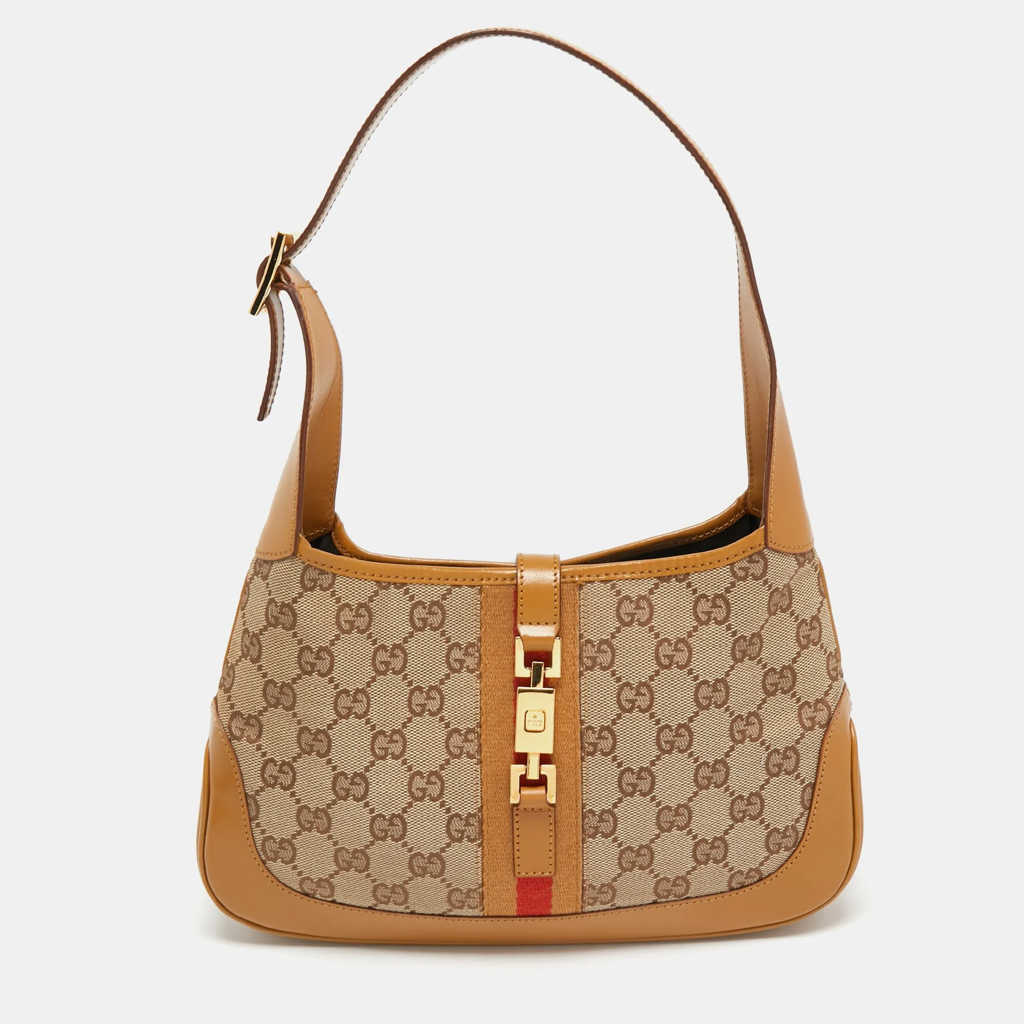Beige/Brown GG Canvas and Leather Small Jackie Hobo