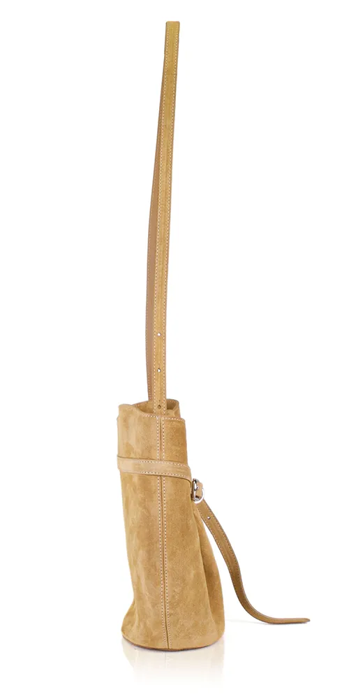 Belted Bucket Bag Beige Suede