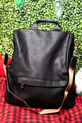 Black Faux Leather Anti-Theft Backpack Tote