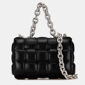 Black Lambskin Leather Intrecciato Padded Chain Cassette Satchel Bag