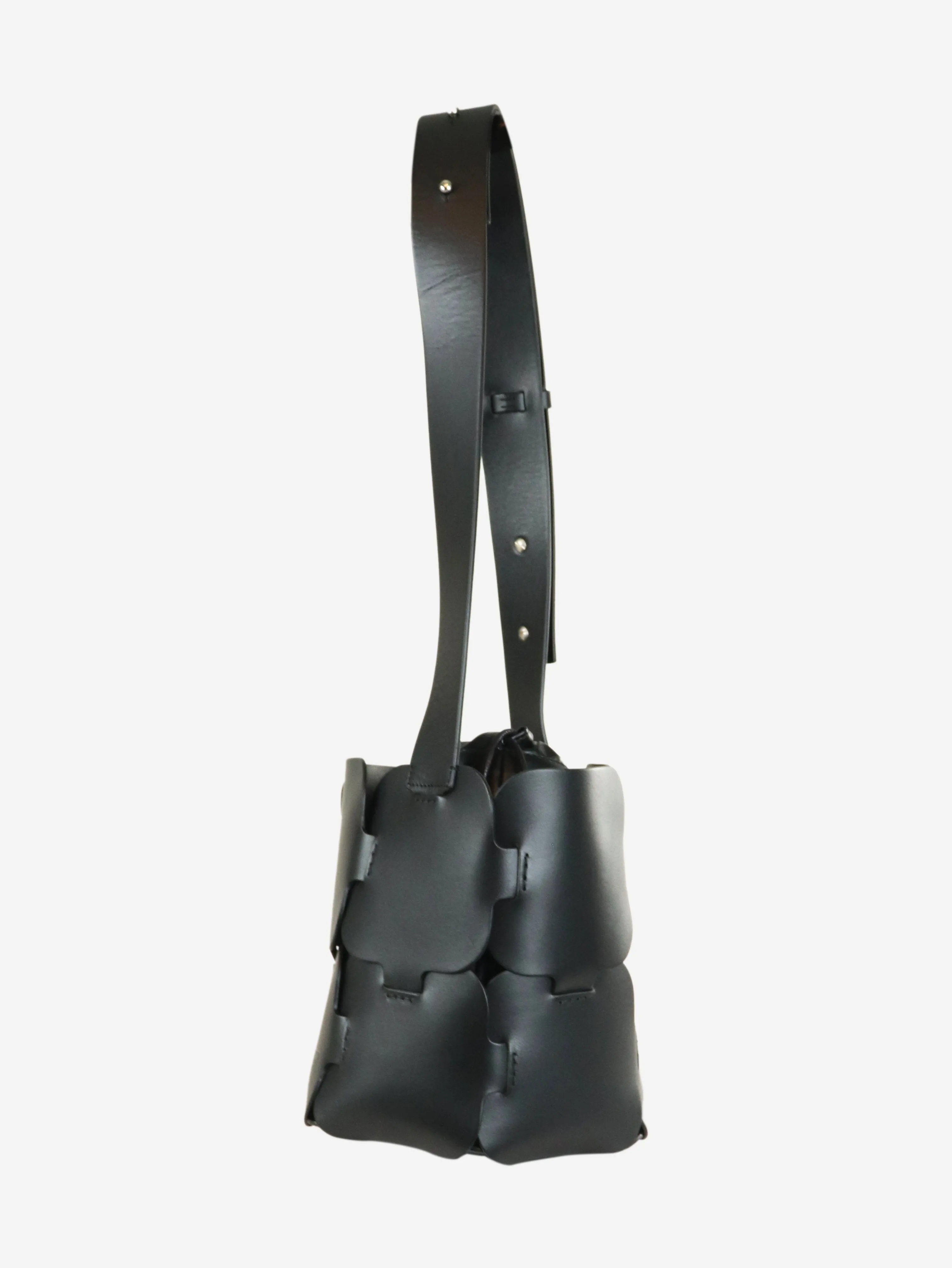 Black leather bucket bag