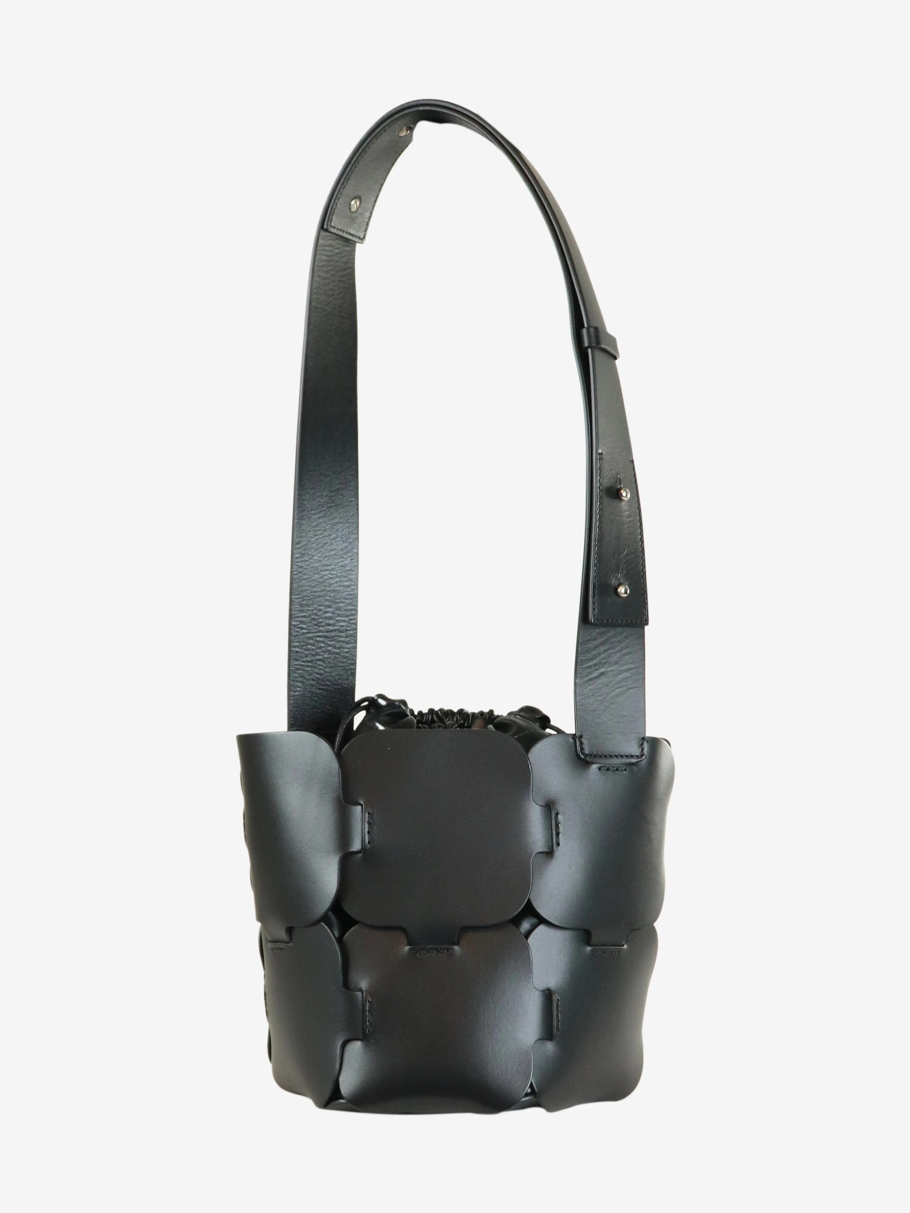 Black leather bucket bag