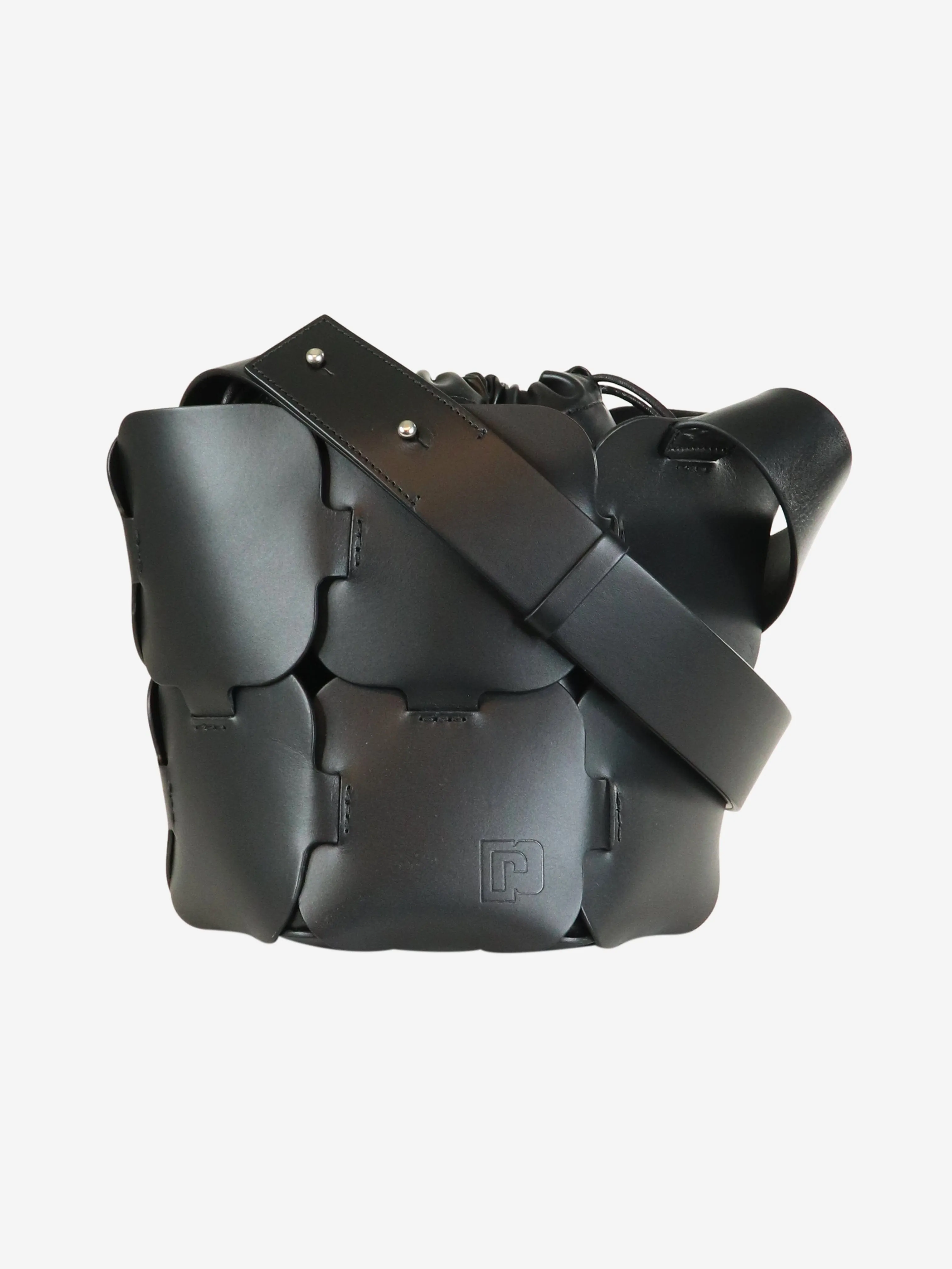 Black leather bucket bag