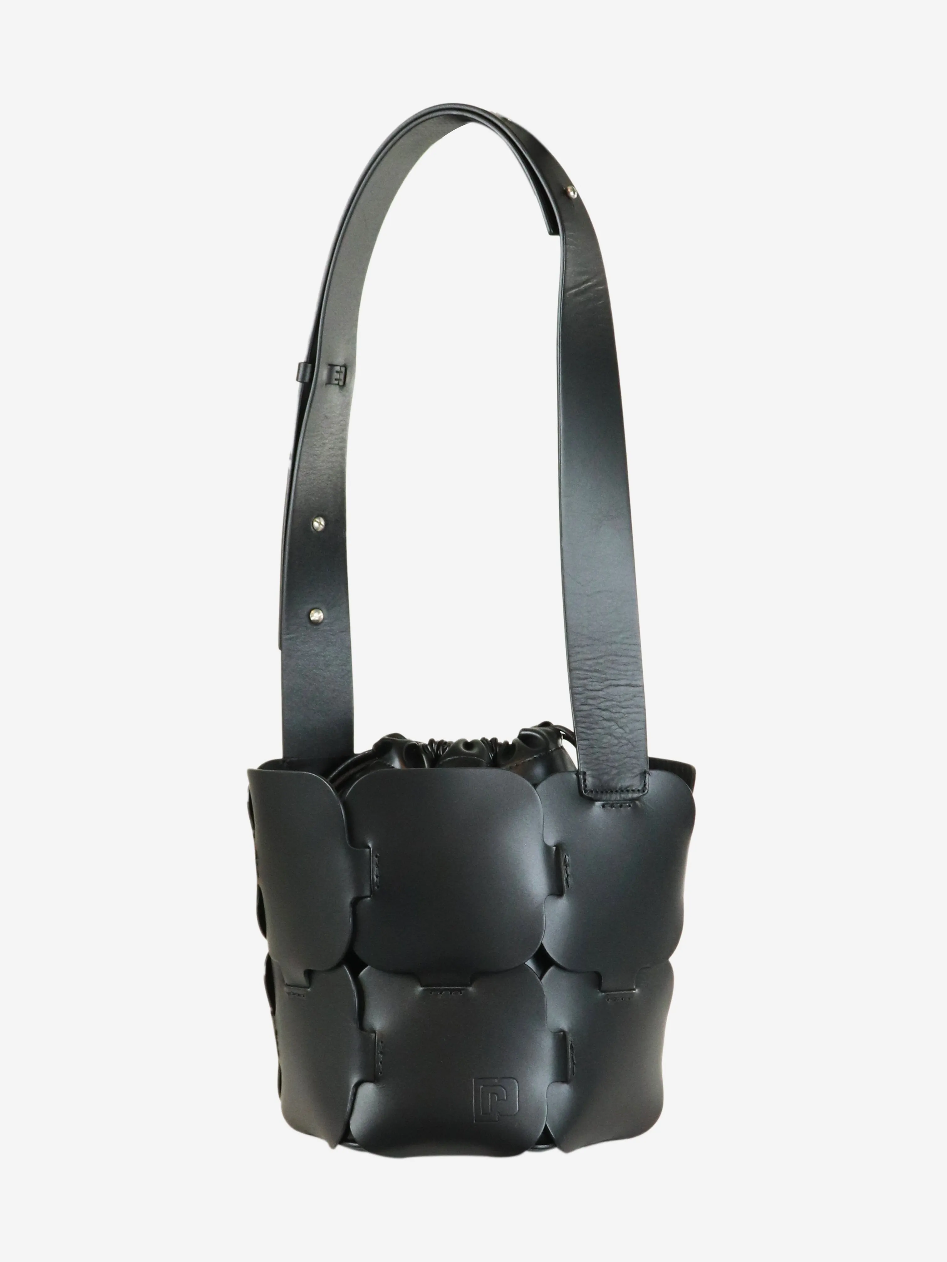 Black leather bucket bag