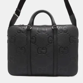 Black Leather Jumbo GG  Briefcase