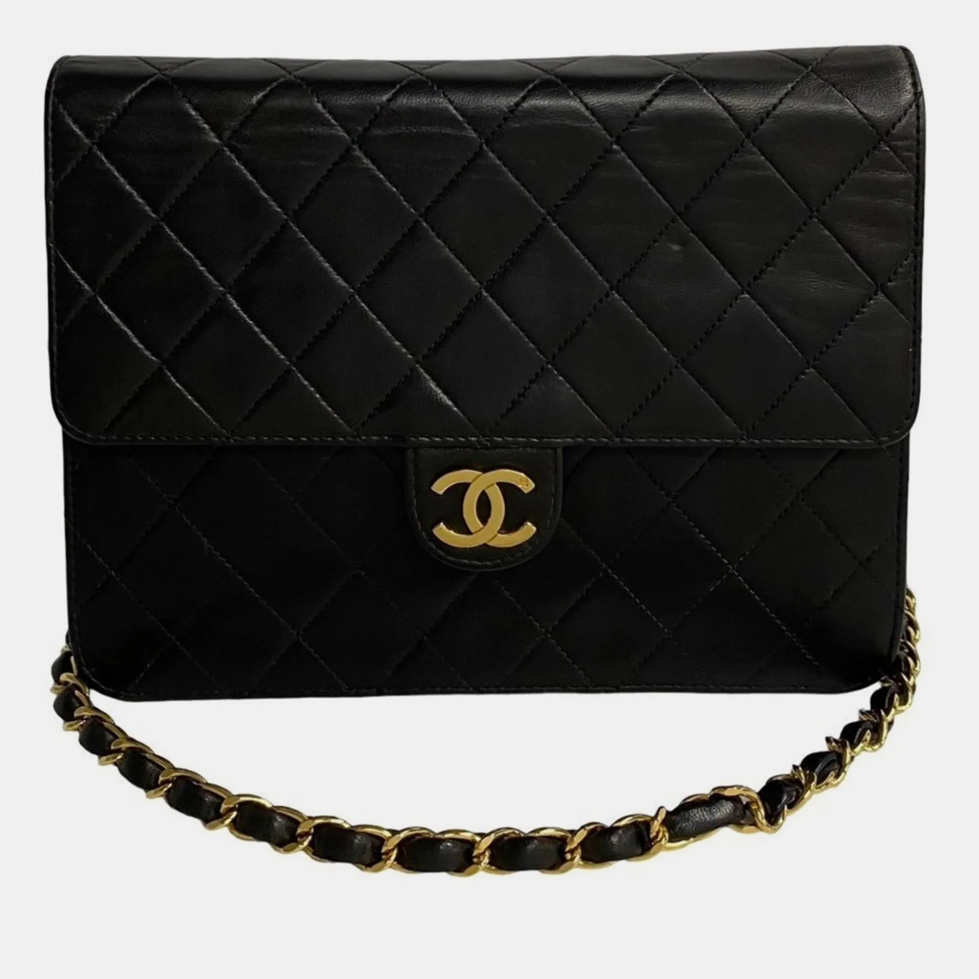 Black Leather Square CC Flap Bag