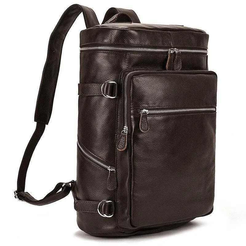 Black Or Brown Genuine Leather Mens Daypack Casual Backpack