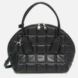 Black Padded Leather Medium BV Swoop Top Handle Bag