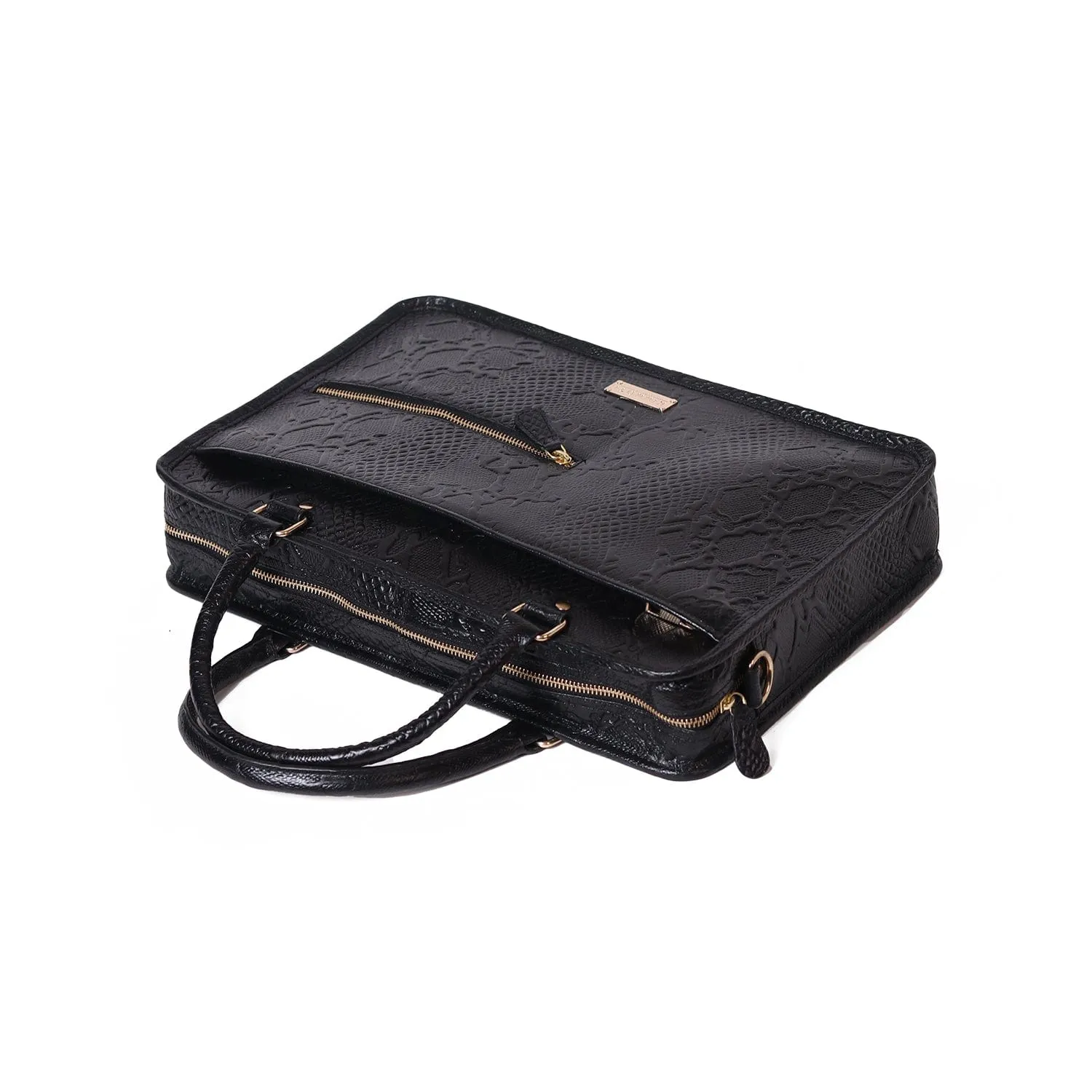 Black Pattern Leather Laptop Bag