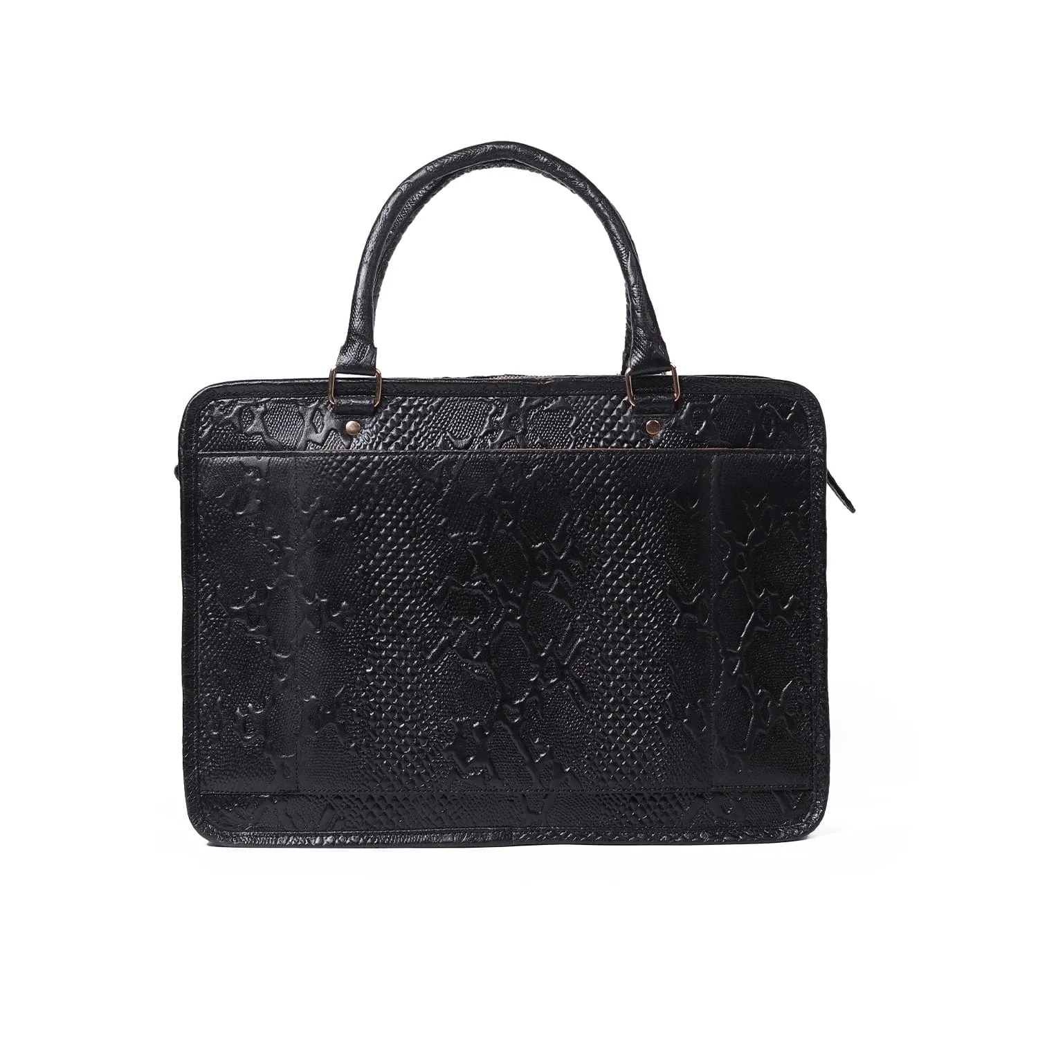 Black Pattern Leather Laptop Bag