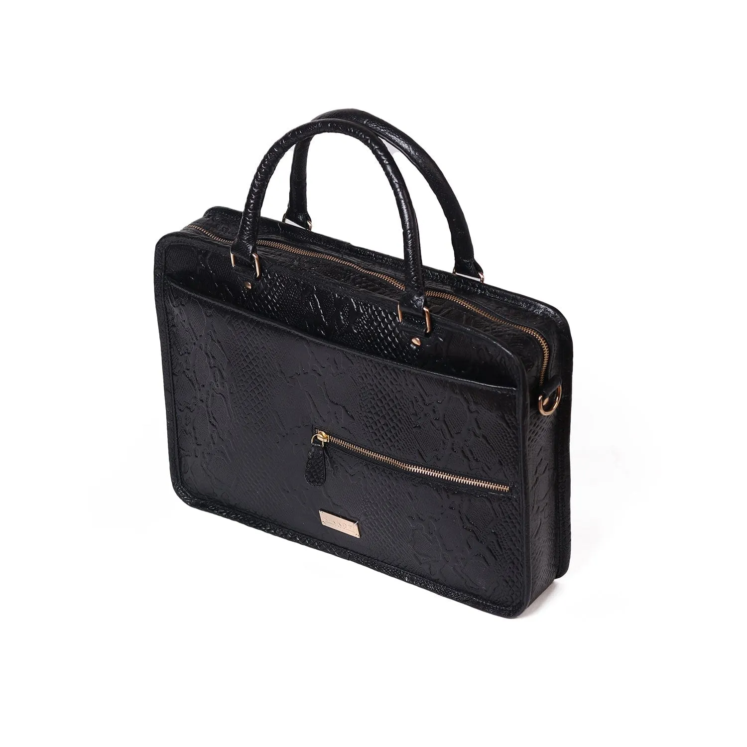 Black Pattern Leather Laptop Bag