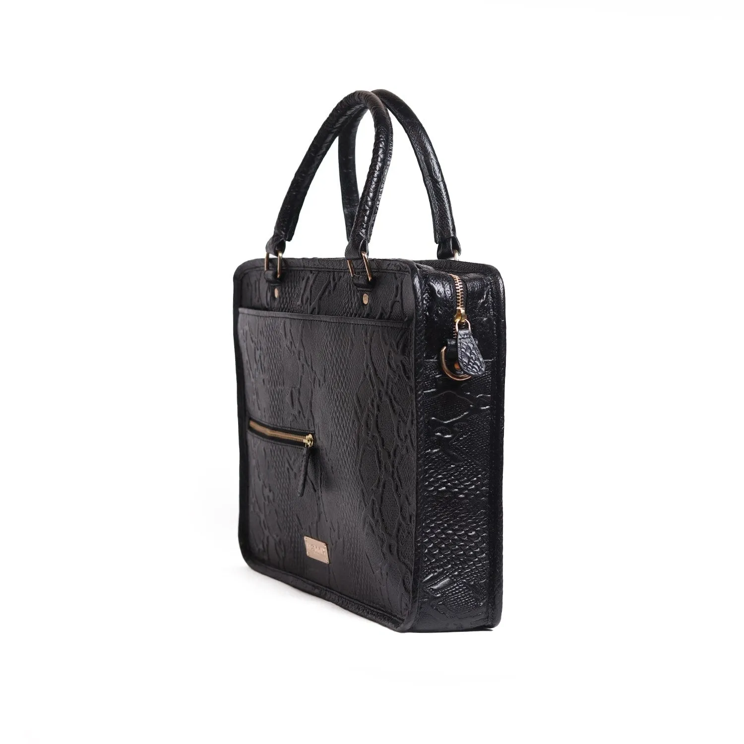 Black Pattern Leather Laptop Bag