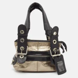 Black/Metallic Leather Double Zip Shoulder Bag