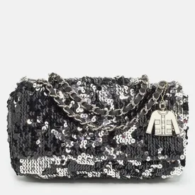 Black/Silver Sequins Flap Bag